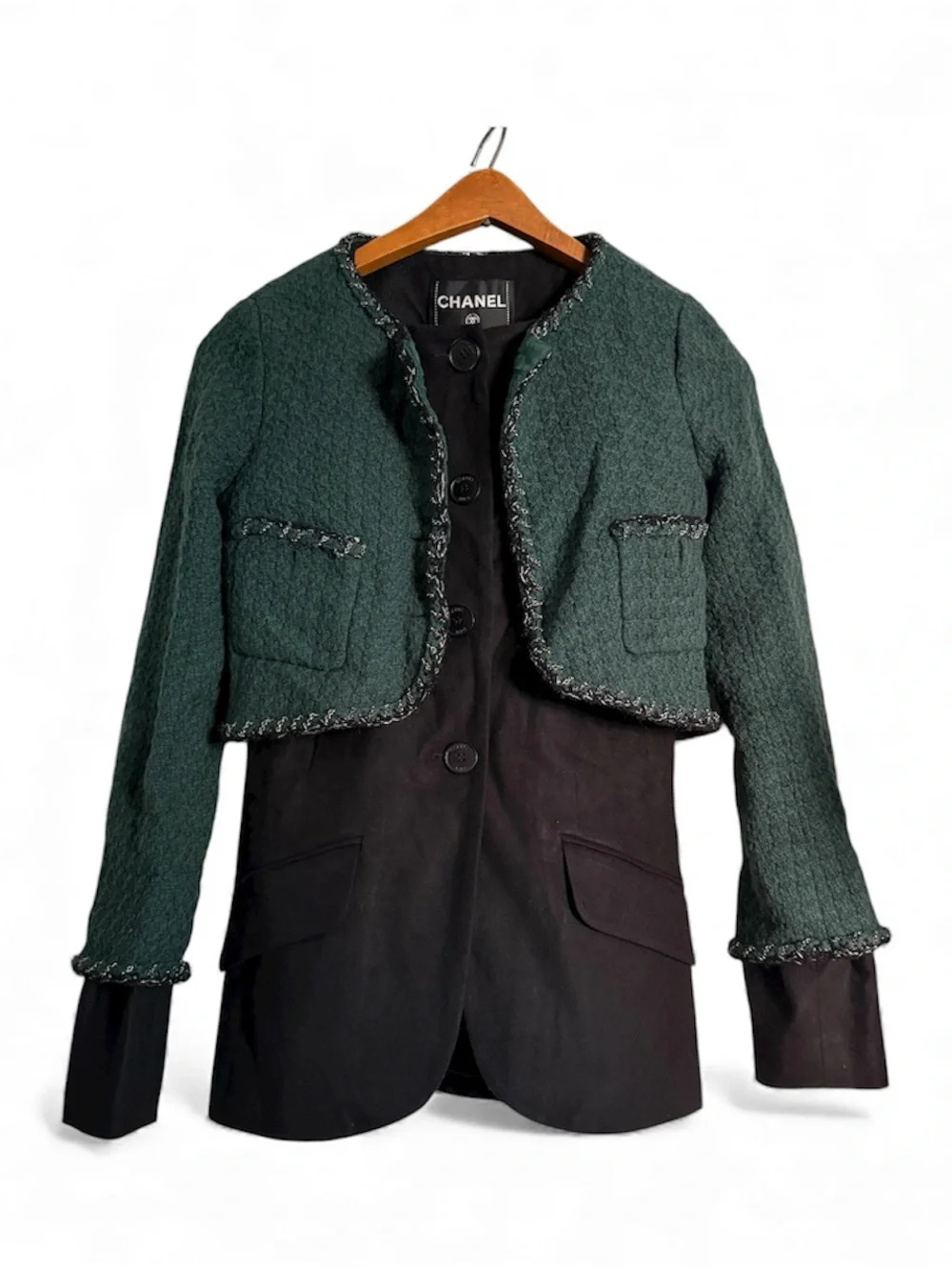 Chanel Green Tweed Jacket|Size: FR 34|USA: Size 2 (XS) - AS IS Missing Buttons